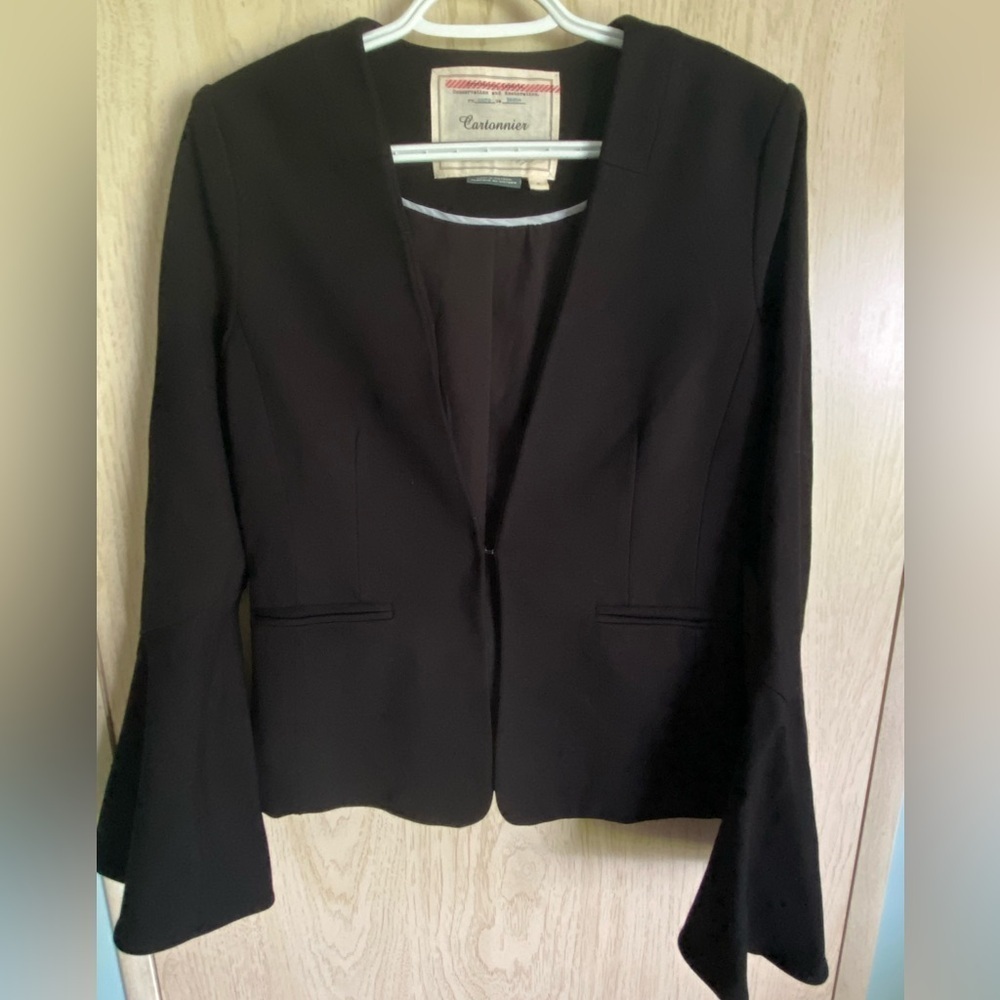 Anthropologie Cartonnier Black Tailored Bell Sleeve Professional Blazer Size S - Picture 2 of 11